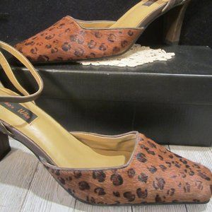NEW -Who's Who - Brown/Black Faux Animal Print Ankle Strap Heels - Size 8.5